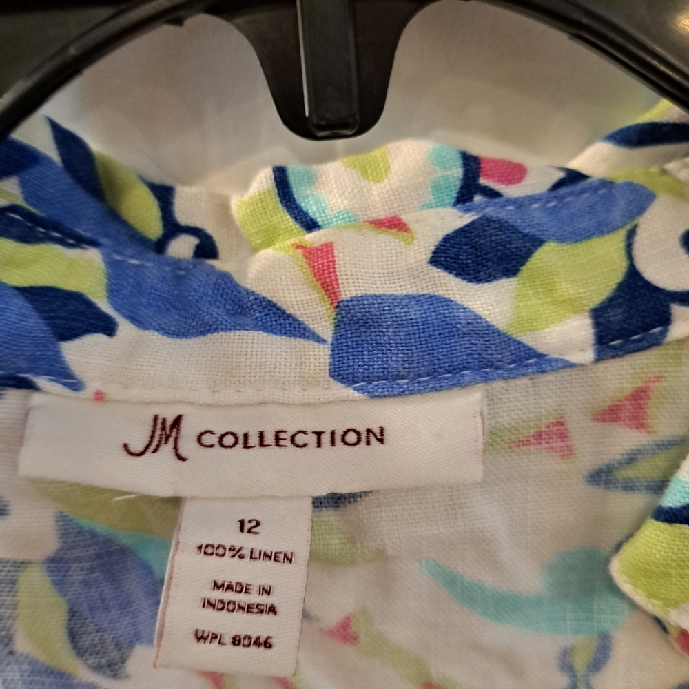 JM collection 100% Linen floral top shirt button down size 12 - Picture 13 of 15